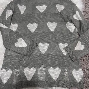 Gray Heart Pattern Sweater
